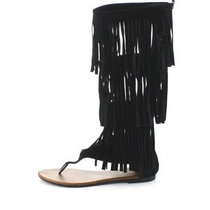 Yoki Black Knee High Gladiator Sandals